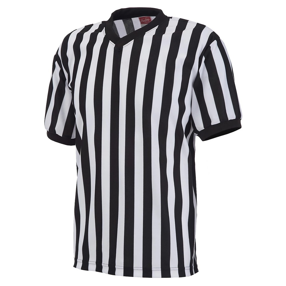 Rawlings Referee Shirt Mens M Black White Stripe V-Neck Jersey Basketball Sports